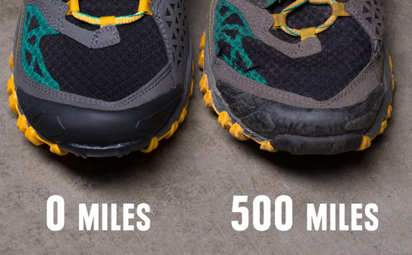 مقایسه یک کفش در زمان خرید و پس از 500 مایل دویدن